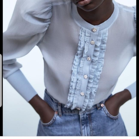 Zara Jeweled Knit Organza Jacket Small - Picture 6 of 6